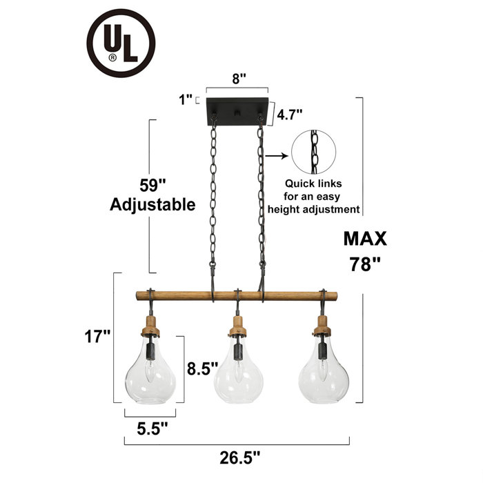 17 Stories Ammanda 3 Light Small Kitchen Island Pendant Chandelier